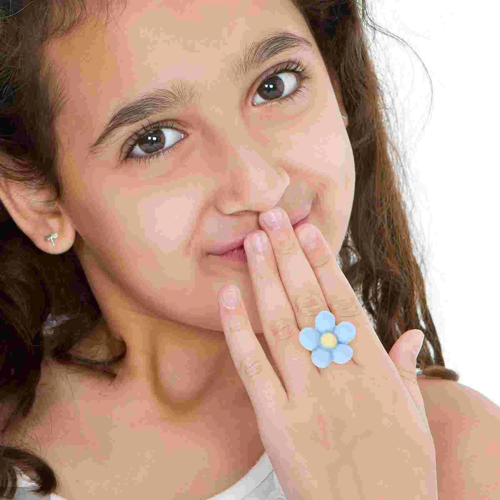 Anello di cartone animato Ragazza Gioielli Anelli di plastica Bambini per ragazze dai 8 ai 12 anni Regali di compleanno di fiori 8-10 6 Giocattoli per bambini