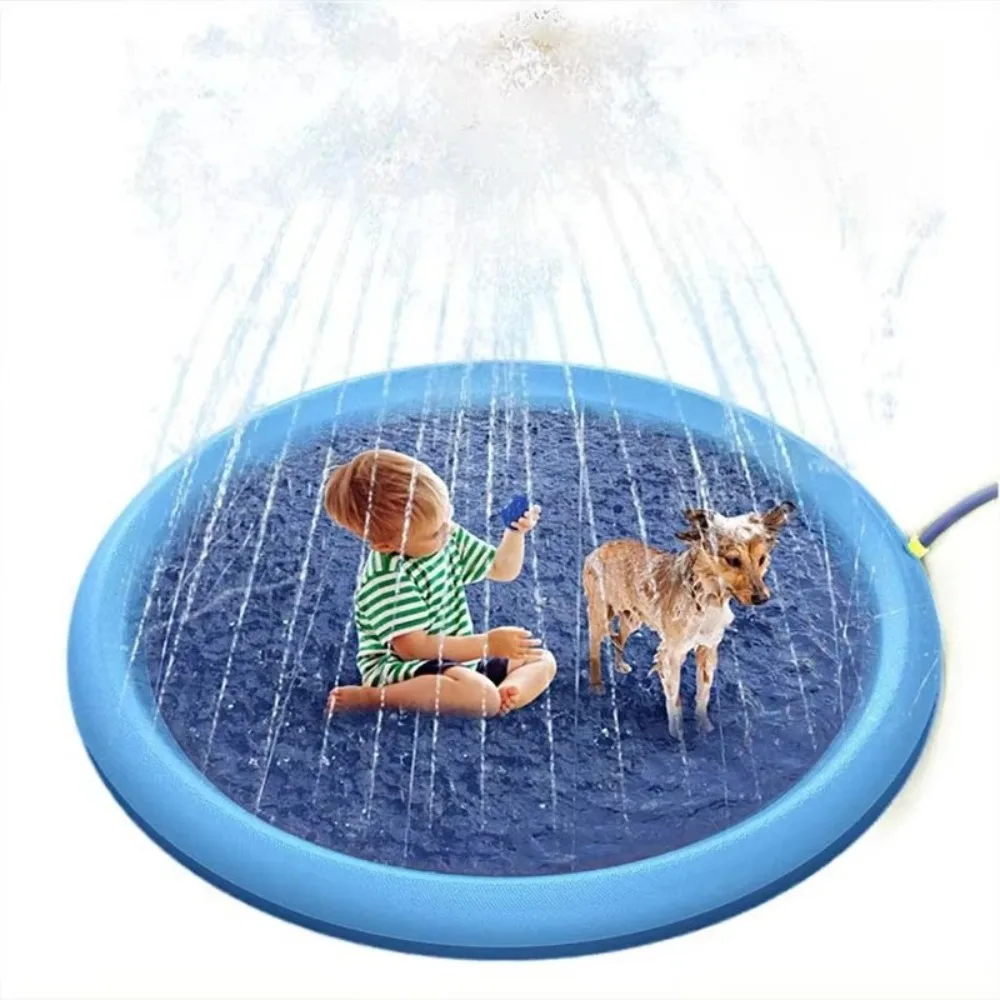 Dog Sprinkler Splash Pad Non Slip Pet Swimming Pool Foldable Outdoor Water Play Mat for Dog Cats Summer Outdoor Cooling Bath Tub