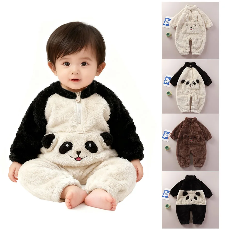 

Детский зимний пижамный комплект, комбинезон для всего тела, милый пижамный костюм с мультяшными животными для малышей, домашняя одежда унисекс, одежда с рисунком панды и медведя