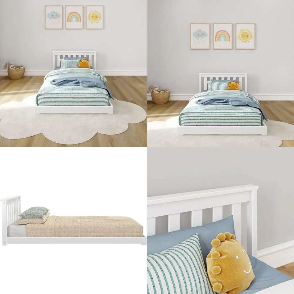 

Классическая односпальная кровать из массива дерева, 79,75 дюймов, подходит для детей, белая отделка