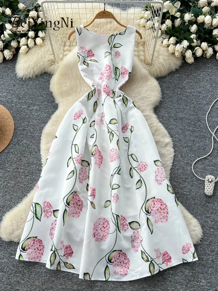 ชุดเดรสปาร์ตี้สไตล์ฝรั่งเศสสำหรับผู้หญิง แบรนด์ Beiyingni ลายดอกไม้ พิมพ์ลาย ทรงเข้ารูป เอวสูง ทรงเอ ยาว ชุดเดรสลำลองสำหรับสุภาพสตรี ดีไซน์หรูหรา รุ่นใหม่ปี 2025