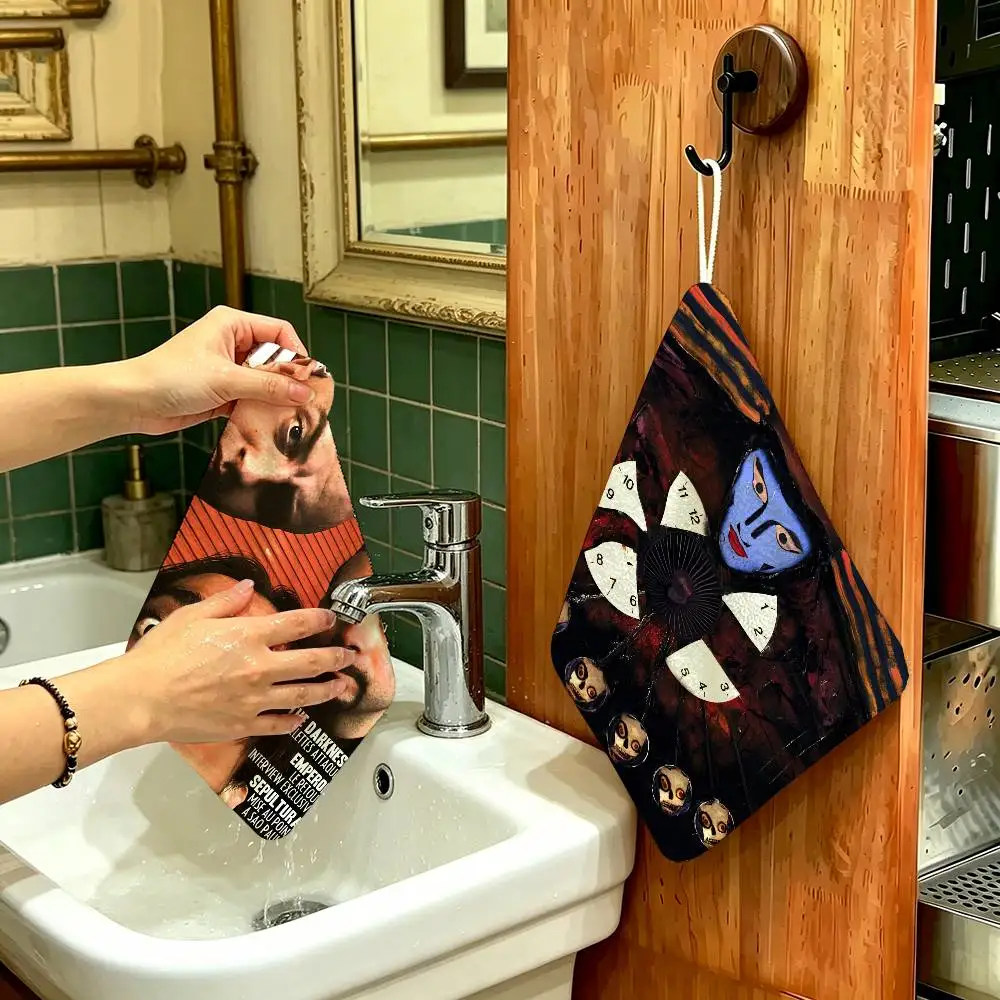 S-System of a D-Down Band Hanging Kitchen Towel, Polyester Cotton Fabric, Absorbent Hand Wiping Towel for Home Dormitory