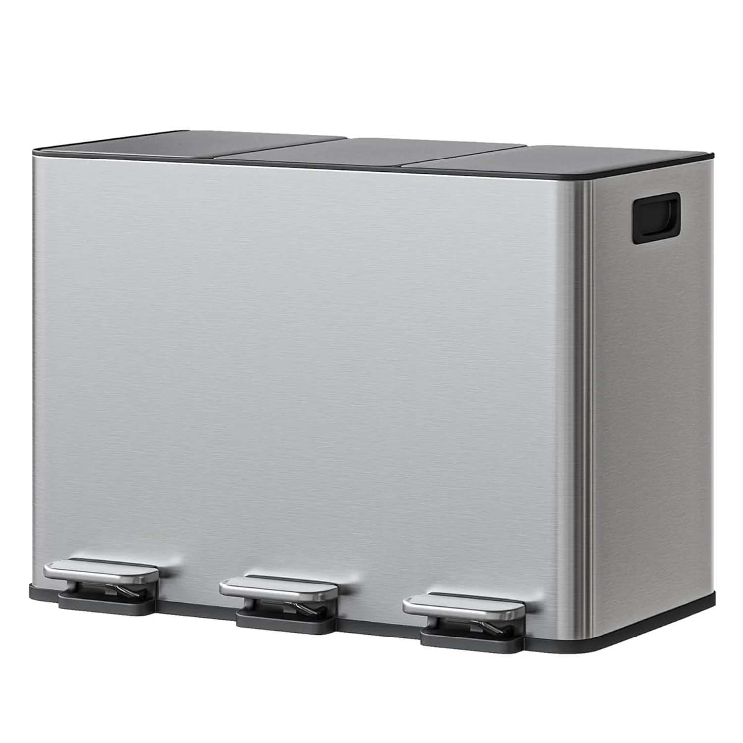 Contenedor de Basura para Cocina, 3 x 15L, Contenedor de Reciclaje, 3 Compartimentos para Reciclaje, Tapas de Cierre Suave, Pedales, Acero para Cocina