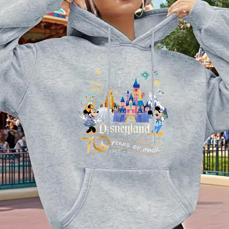 ديزني لاند الذكرى السبعين لقلعة الخيال الألعاب النارية المرأة هوديي الخريف/الشتاء جديد الرجال والنساء موضة ملابس الشارع #1