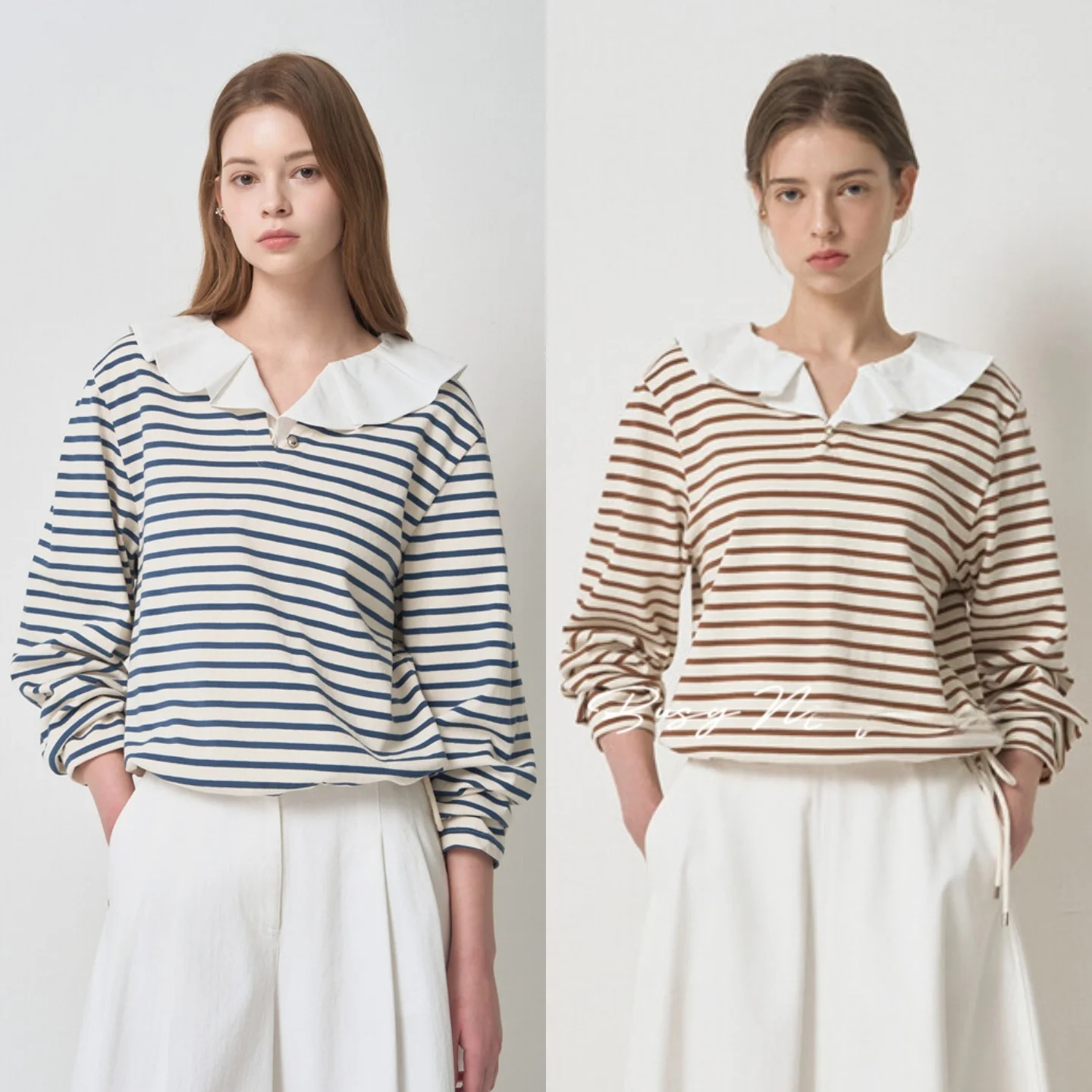 Detachable Doll Collar Striped Shirt Pure Cotton Commute Sweet Versatile Slimming Small Shirt Korean Style Women's Blouse
