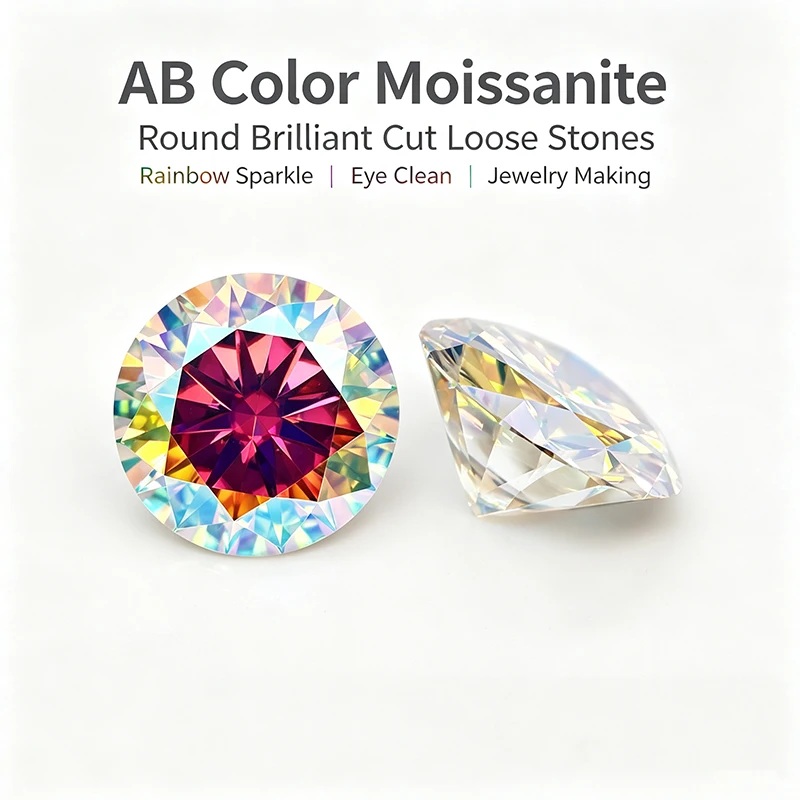 AB Color Round Cut Moissanite  3.0‑12.0mm VVS1 Pass Diamond Tester With GRA Certificate For DIY Jewelry Making