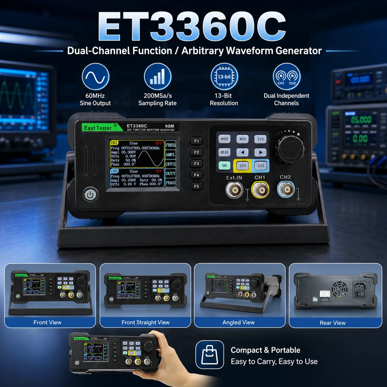 Dual Channel Arbitrary Waveform Function Generator 60Mhz - เครื่องทดสอบ East Tester รุ่น ET3360C เครื่องกำเนิดสัญญาณคลื่นสัญญาณตามต้องการแบบสองช่องสัญญาณ