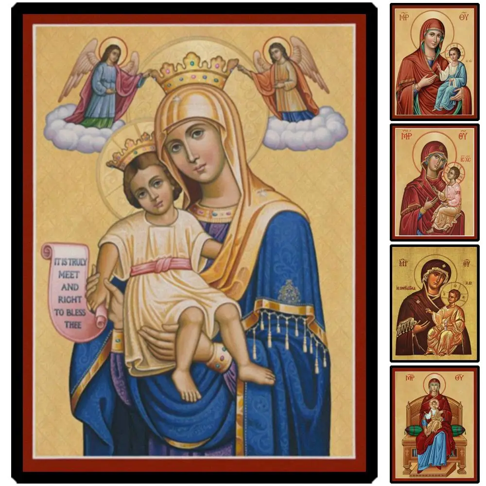 Orthodox Theotokos Icon Virgin Mary Canvas Print Byzantine Art HD Canvas Print Mother of God Large Wall Art for Home Altar Decor