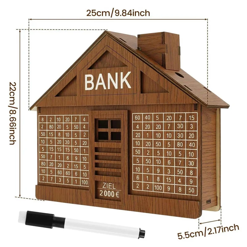Y43A-Wooden Piggy Bank For Adult Kids Money Box With Counter Money Saving Tin Reusable Money Box