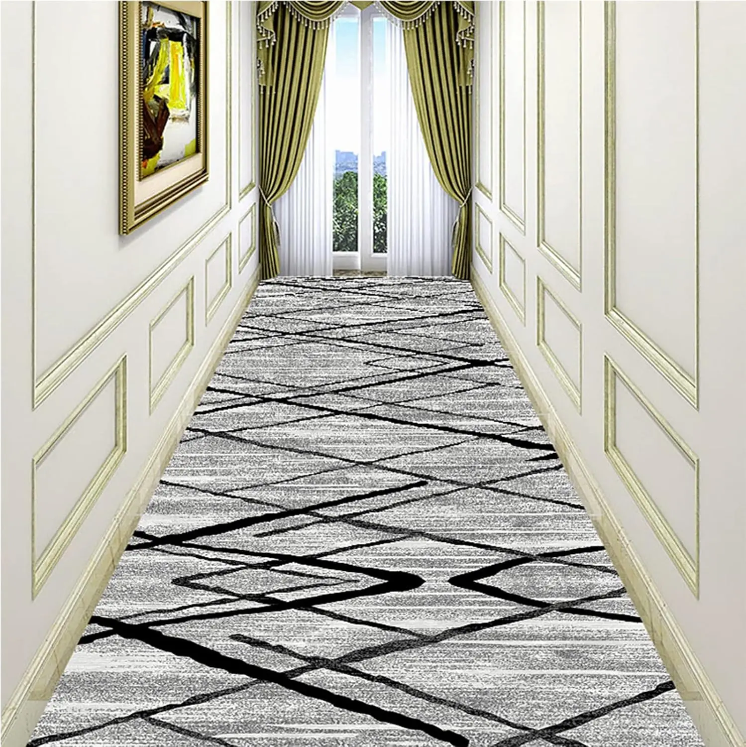 VIKAMA Moderner geometrischer Läufer-Teppich, rutschfest, für Küche, Treppen, Bodenmatte, waschbar, für Flur und Balkon, Heimdekoration