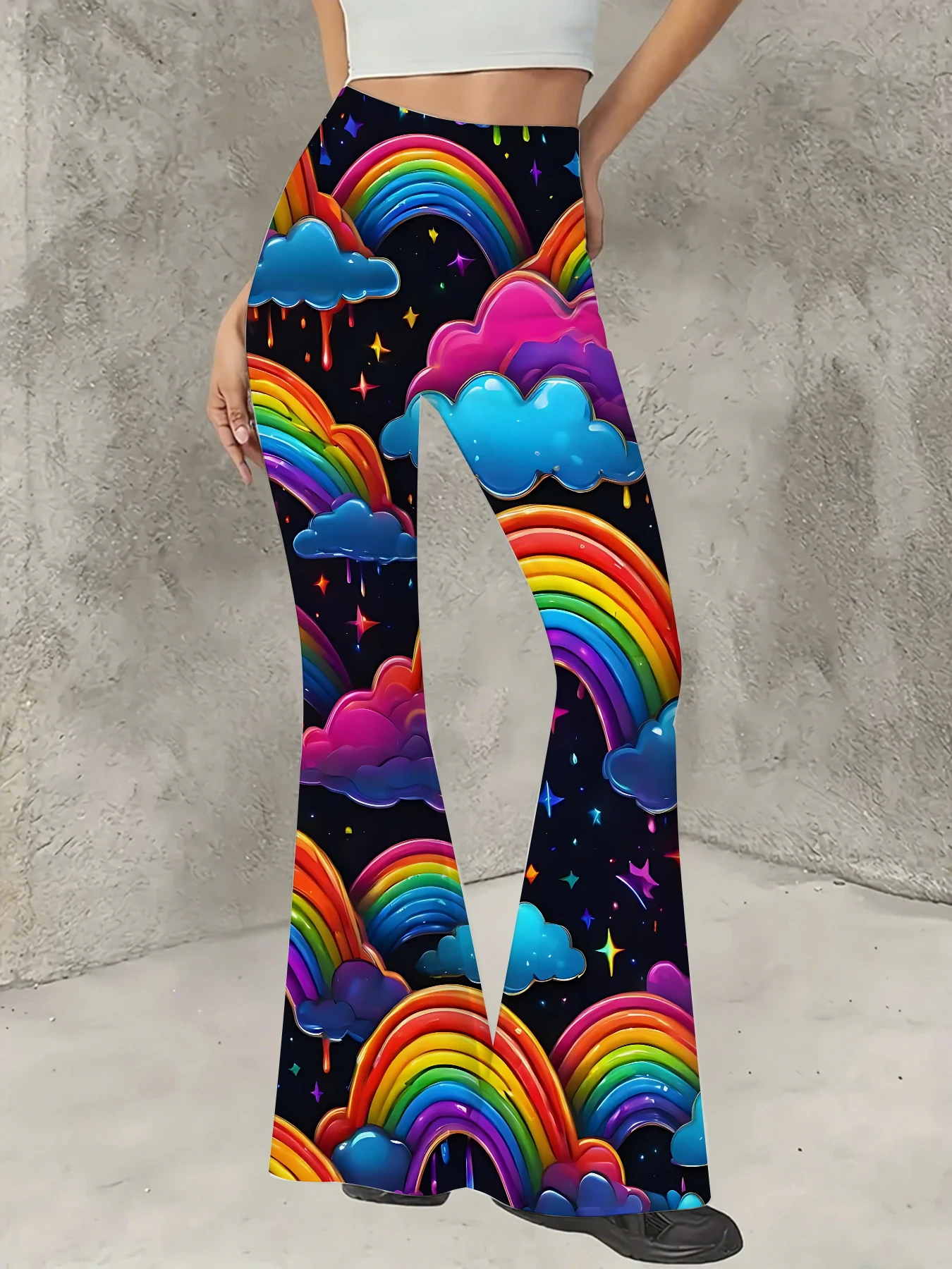 

Women's Floral Print Flare Pants Elegant Stretchy Bell Bottom Trousers Summer