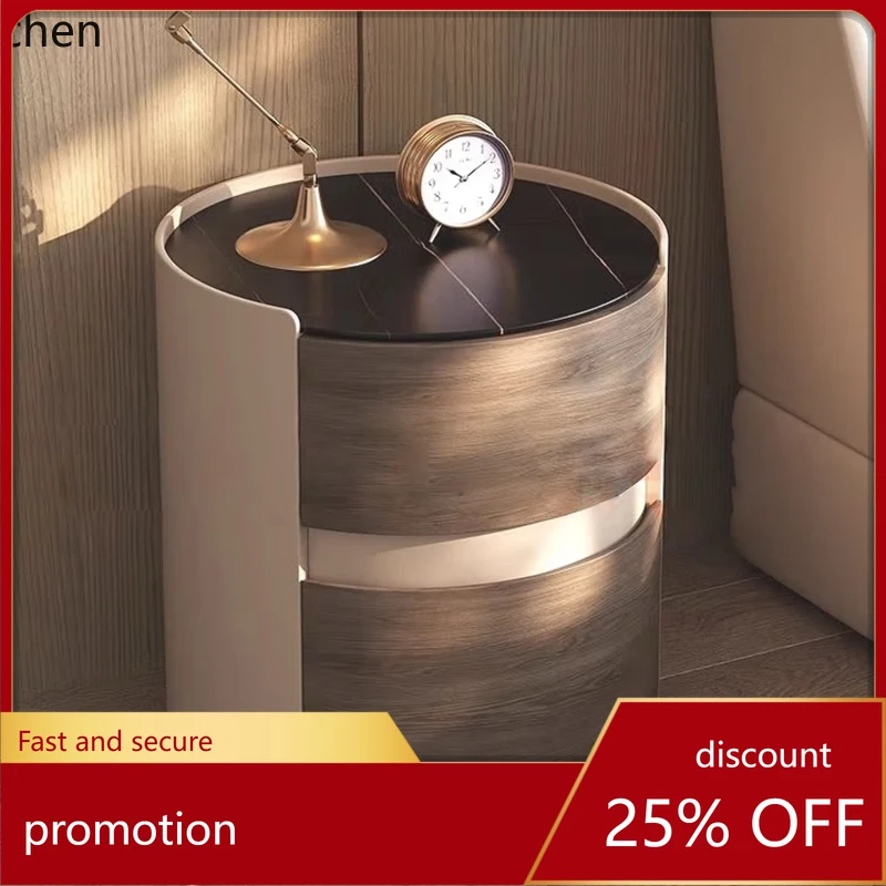 ZMLminimalist round bedside table premium bedroom bedside solid wood rock slab locker