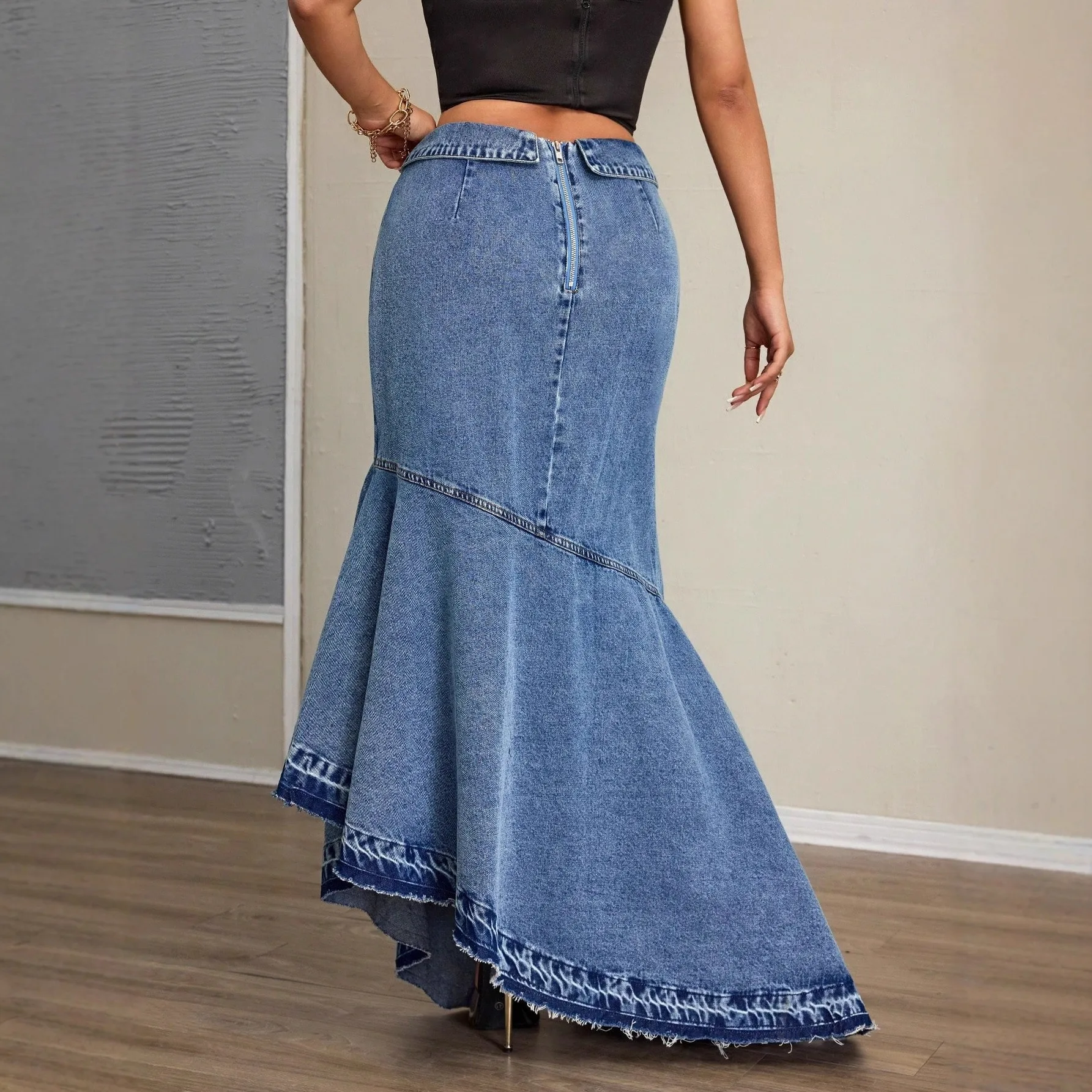Women's Elegant A Line Long Skirt Wrinkle Free Color Block Casual Skirt For Women With Flowy Silhouette And Versatile Styling