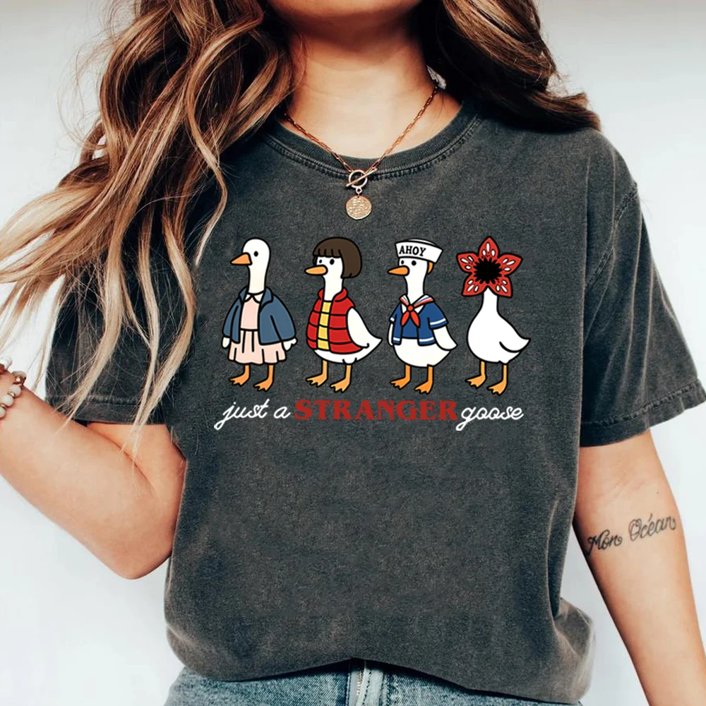 Just A Stranger Goose T-shirt Funny Goose Graphic Tee The Upside Down Silly Goose Parody Shirt Hawkins Tee Trendy Tv Show Merch