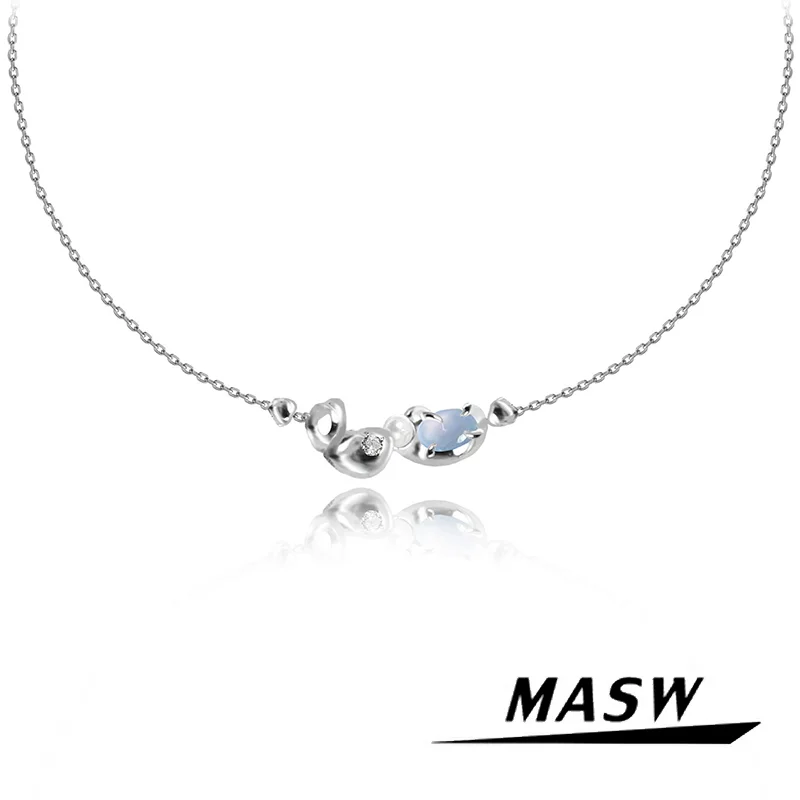 

MASW Original Design 2024 New Style Blue Metallic Silver Plated Chain Necklace For Women Female Gift Fashion Accessories