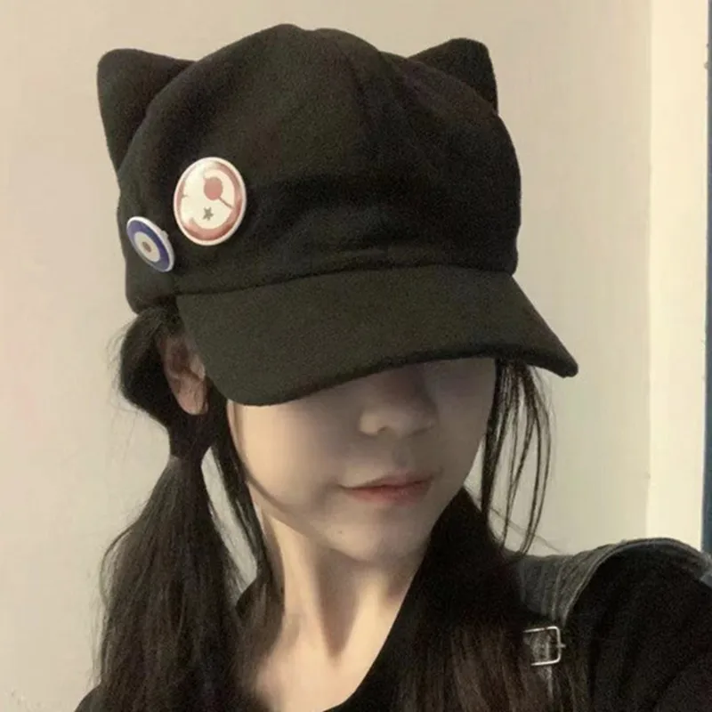 Anime EVA Cap Shikinami Asuka Rangure Badge Cat Ear Hat Cosplay Cute Asuka Accessories Warm Outdoor