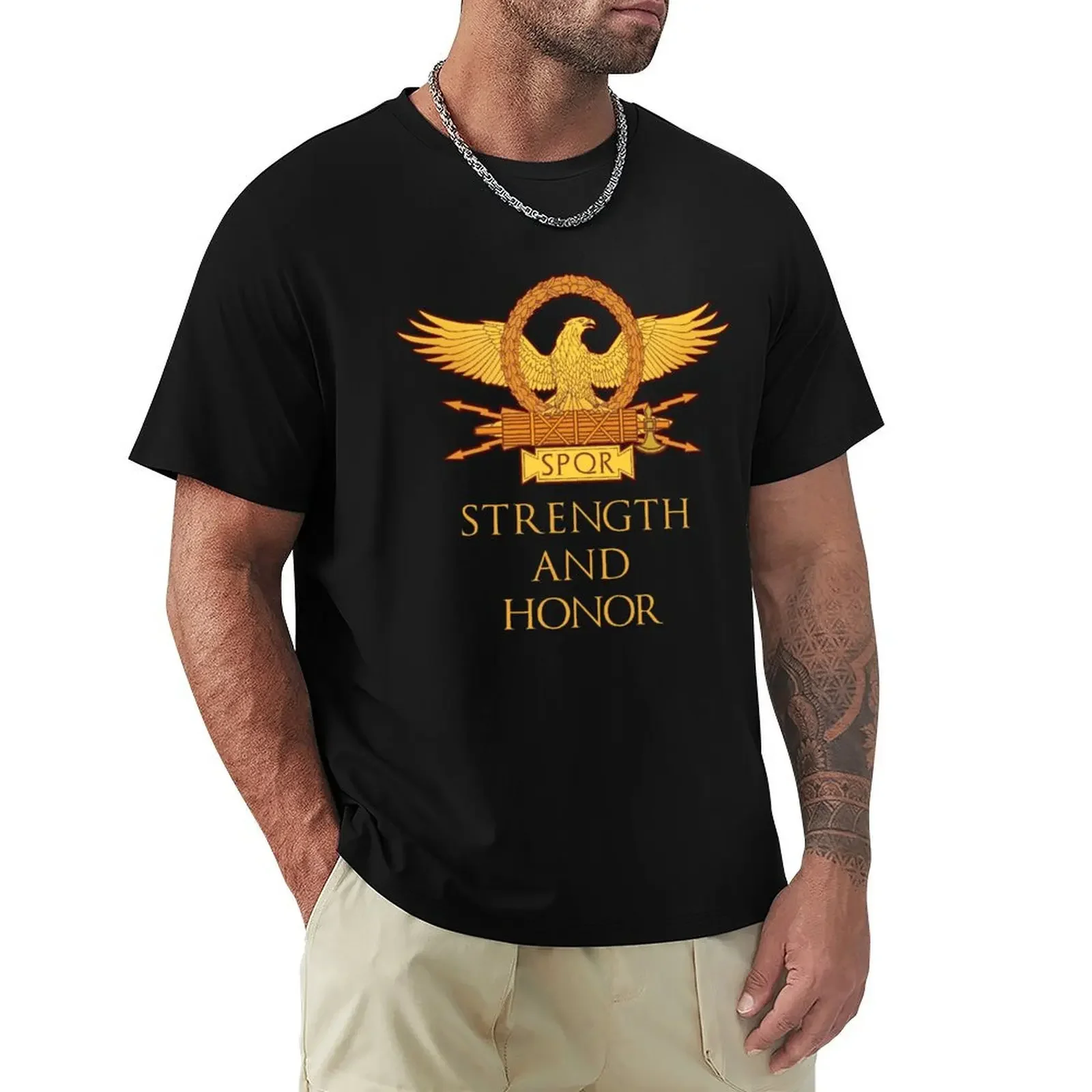 Ancient Rome -Strength And Honor - SPQR T-Shirt oversized summer tops mens t shirts top quality