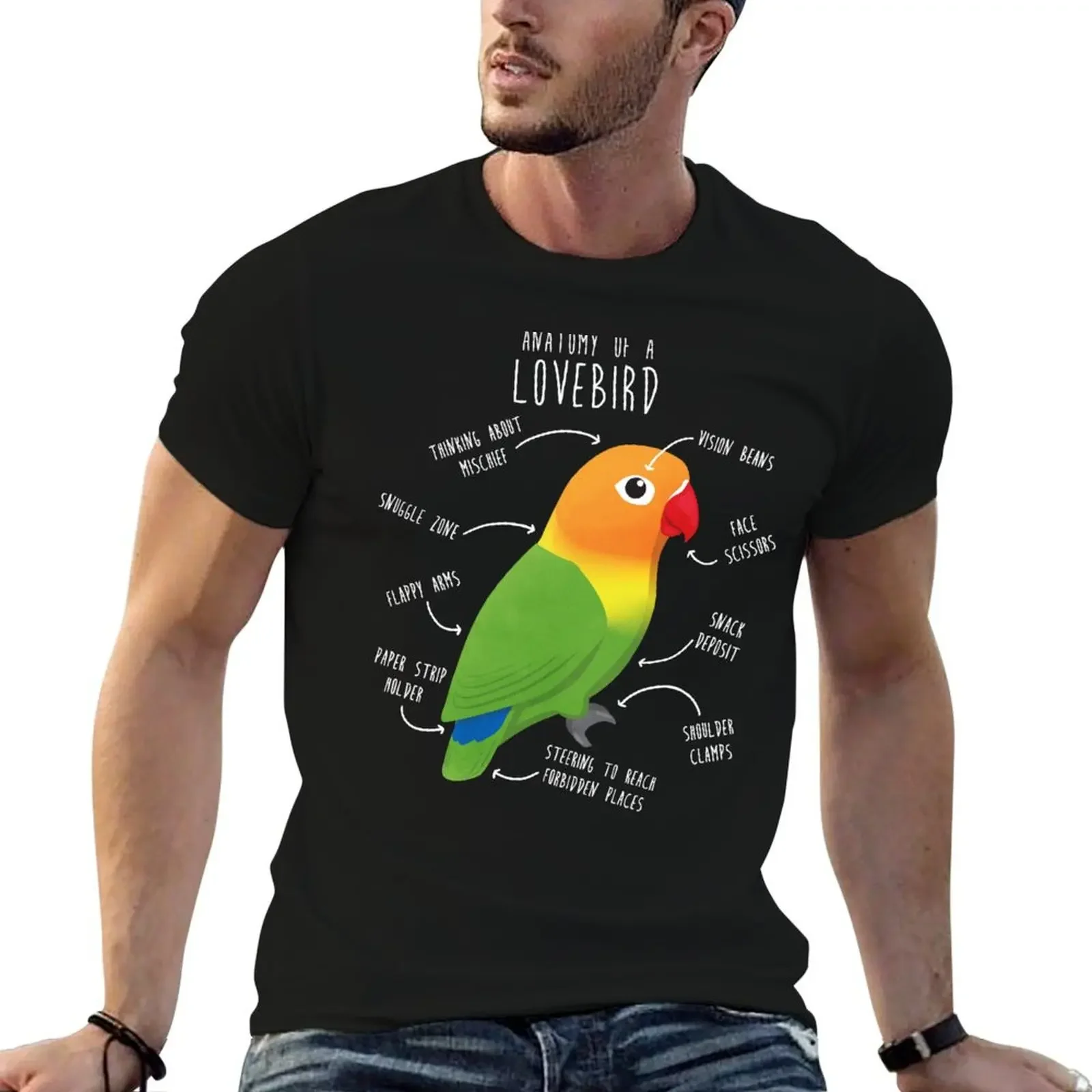 Fischer's Lovebird Parrot Anatomy T-Shirt Blouse oversized graphic tee mens tall t shirts