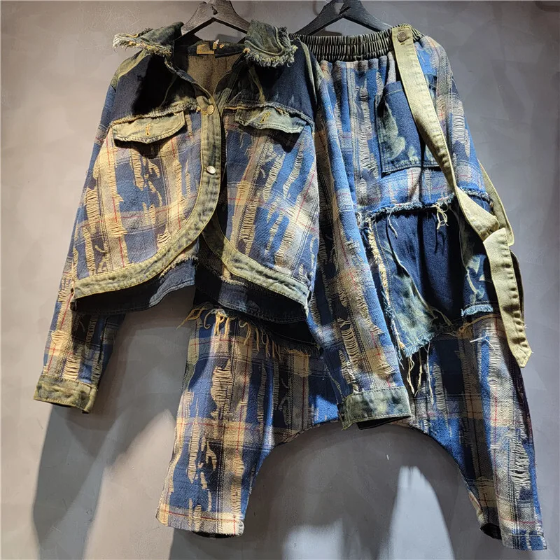 WTHT mode femmes irrégulière Patchwork revers Denim veste à la mode 2025 été bavure bord taille élastique jean femme 1LS1809