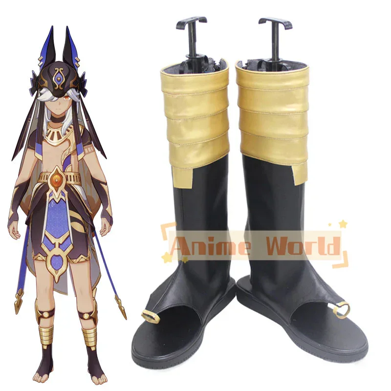 Genshin Impact Cyno 블랙 골든 슈즈 코스프레 부츠 할로윈 카니발 부츠 맞춤 제작