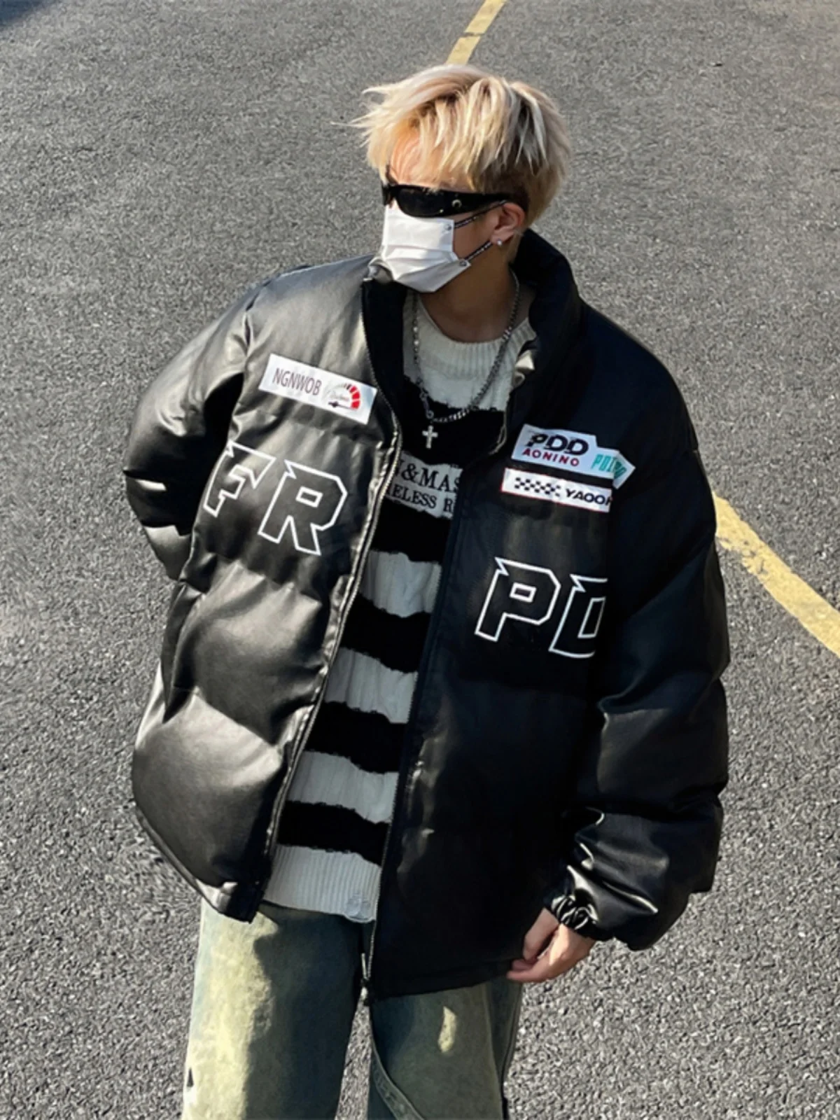 الرجعية الأمريكية المطرزة الوقوف طوق بو الجلود القطن Jaet ex الخريف الشتاء جديد Sle الخبز Sle معطف عصري كبير الحجم #1