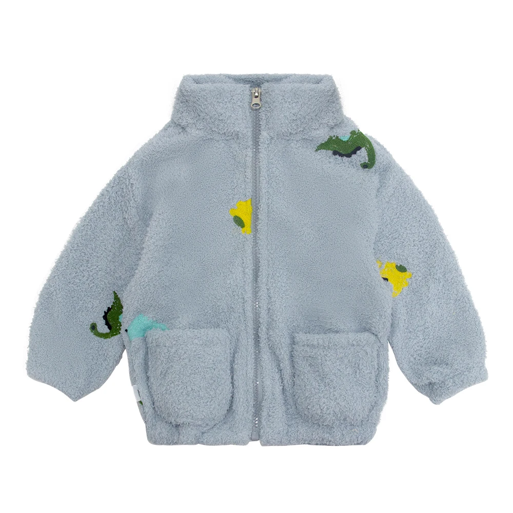 Kids Winter Coats Children Solid Cartoon Print Warm Fleece Jacket Casual Comfortable Plush Zipper Closure Outerwear 1-12Y