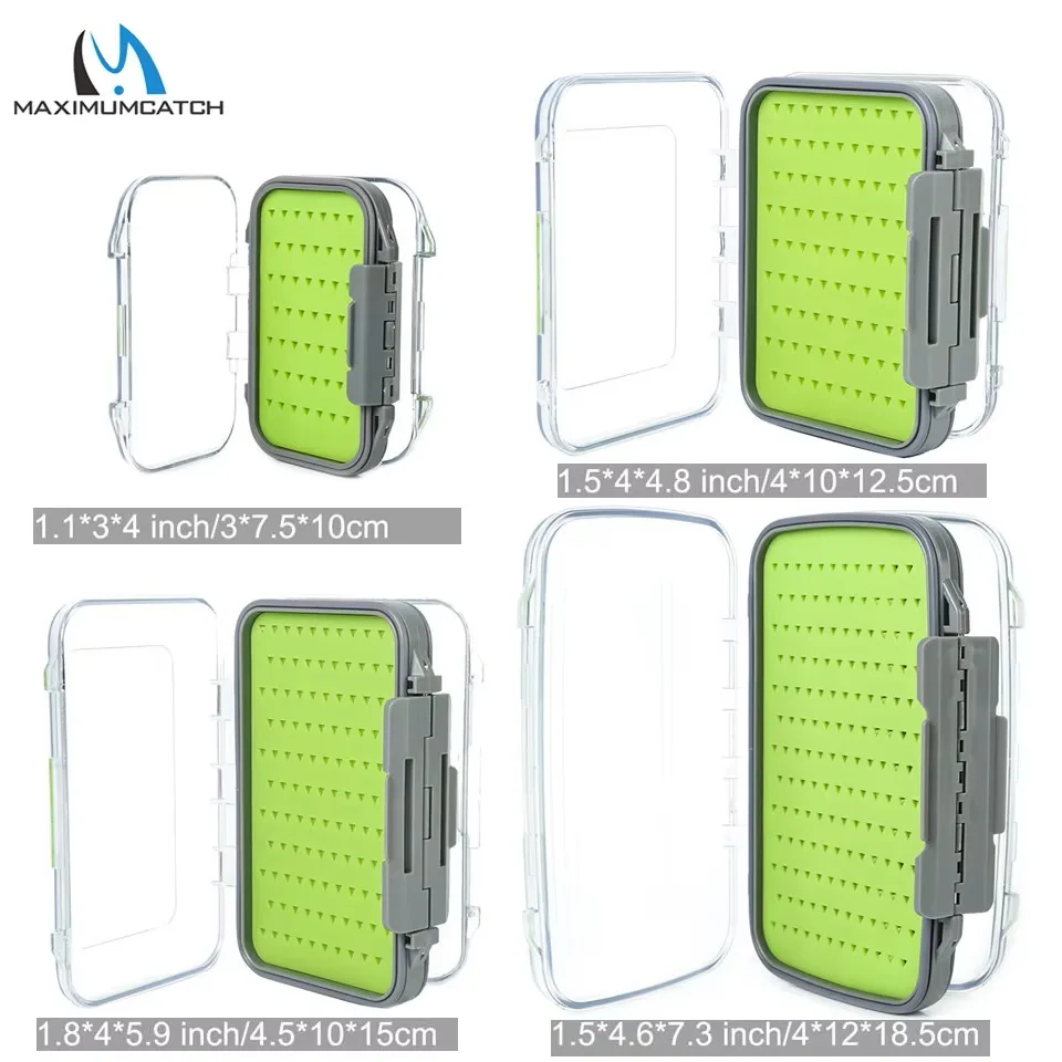 MAXIMUMCATCH Silicone Insert Waterproof Fly Fishing Box Hooks Flies Organizer with One-Side/Double Side Clear Lid Fly Tackle Box