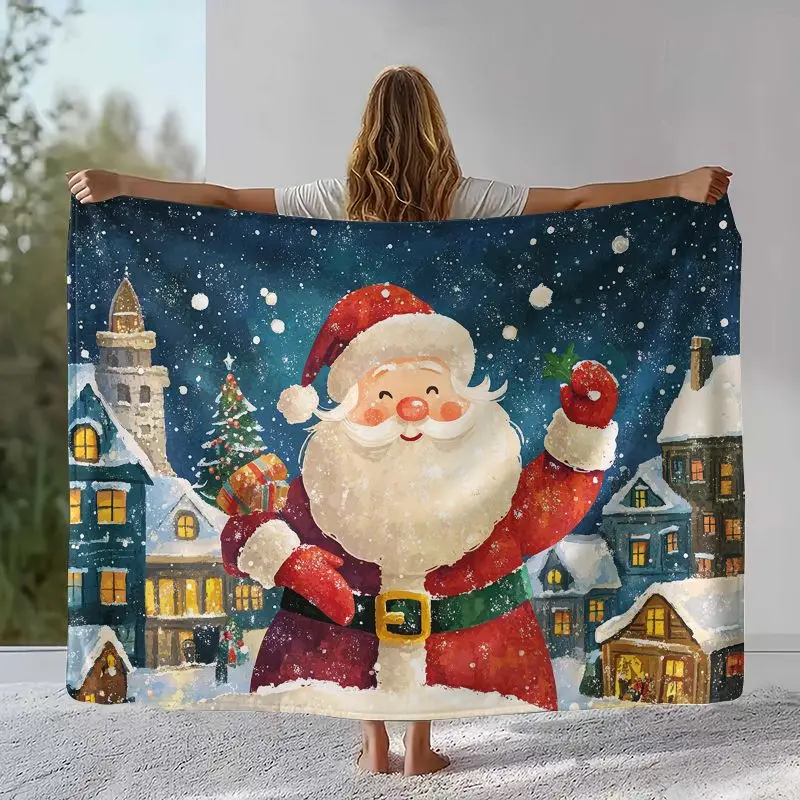 New Year Merry Christmas Tree Santa Claus Fairy Tale Kids Gift Soft Flannel Throw Blanket,Cozy Blanket for Bed,Sofa,Living Room