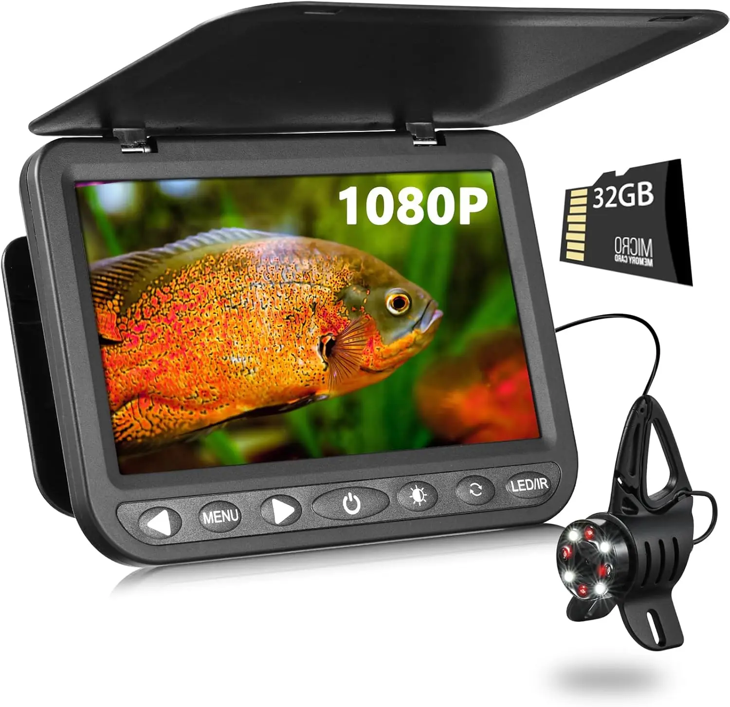 7'' Underwater Fishing Camera w/DVR- [Upgrade HD 1080P] Ice Fishing Camera Underwater w/ 10,000mAh Li-Battery, USB-C Cha