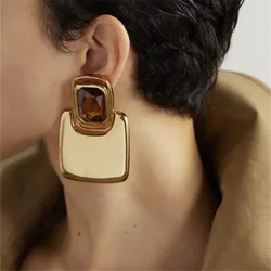 European American Exaggerated Vintage Geometric Square Crystal Women Earrings Exquisite Shiny Daily Party Jewelry Accessories