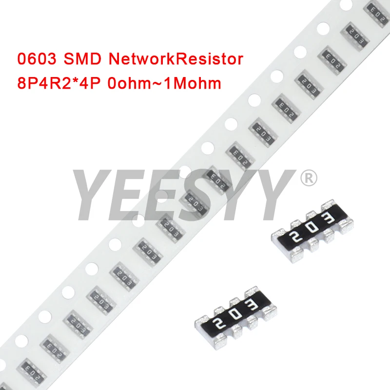 100pcs 0603 2*4 8P4R 2*4P 5% Network Resistor SMD array 0 ohm ~ 910K 2K 2.2K 4.7K 10K 22K 47K 100K 1M 1 10 100 220 470 ohms