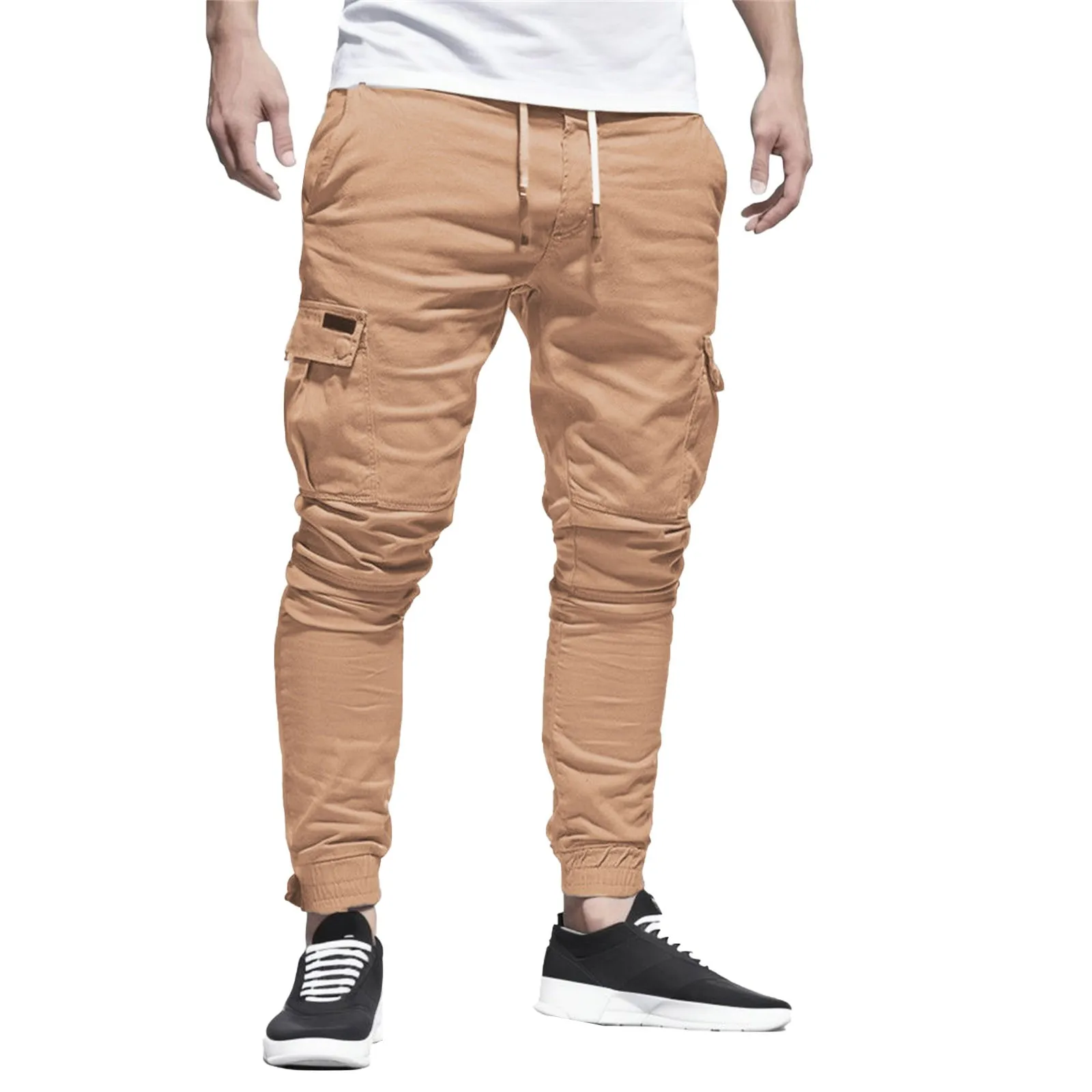 

Men's Sweatpant Slim Fit Pockets Cargo Pant Hip Hop Solid Color Elastic Waist Trouser Male Outdoor Sports Jogger Casual Pants