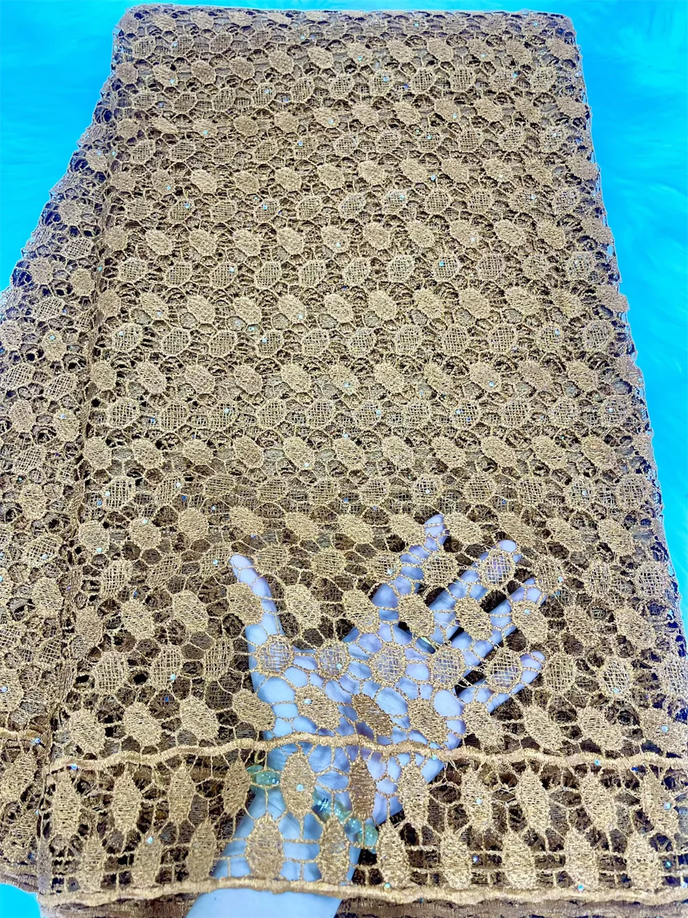 

Nigerian Stone Hollow Out Water Soluble Fabric Knitted High Quality 5 Yards African Cord Guipure Fabric Wedding Dress For Sewing