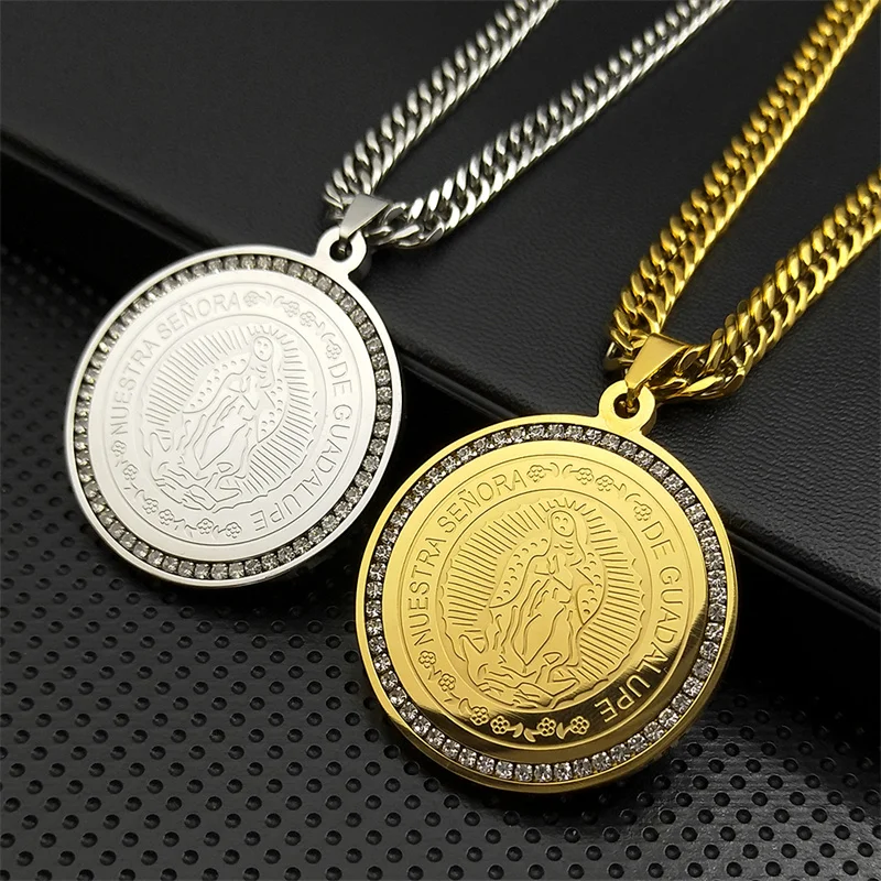 

Religious Our Lady Guadalupe Necklace for Women Men Stainless Steel Gold Color Holy Virgin Chain Jewelry collar hombre NZZZ483S0