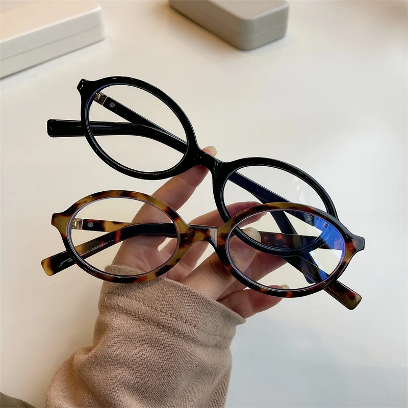 Y2K Retro Oval Frame Anti-Blue Light Glasses Sweet Cool Girls Black White Eye Glasses Vintage Simple Women Plain Glasses Eyewear