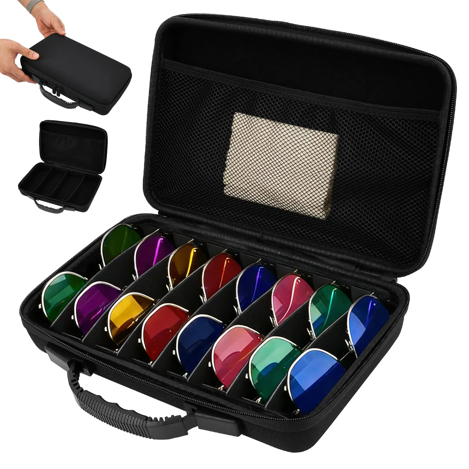 Hard Shell Eyeglasses Case Travel Sunglasses Organizer​ with Adjustable Slots Portable Anti-Crush Travel Glasses Box for Storage