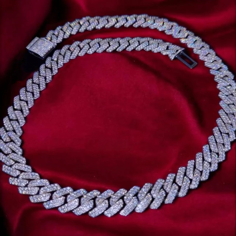 VVS14mm double-row Cuban chain necklace, gender-neutral necklace, hip-hop style jewelry, Halloween Thanksgiving gift