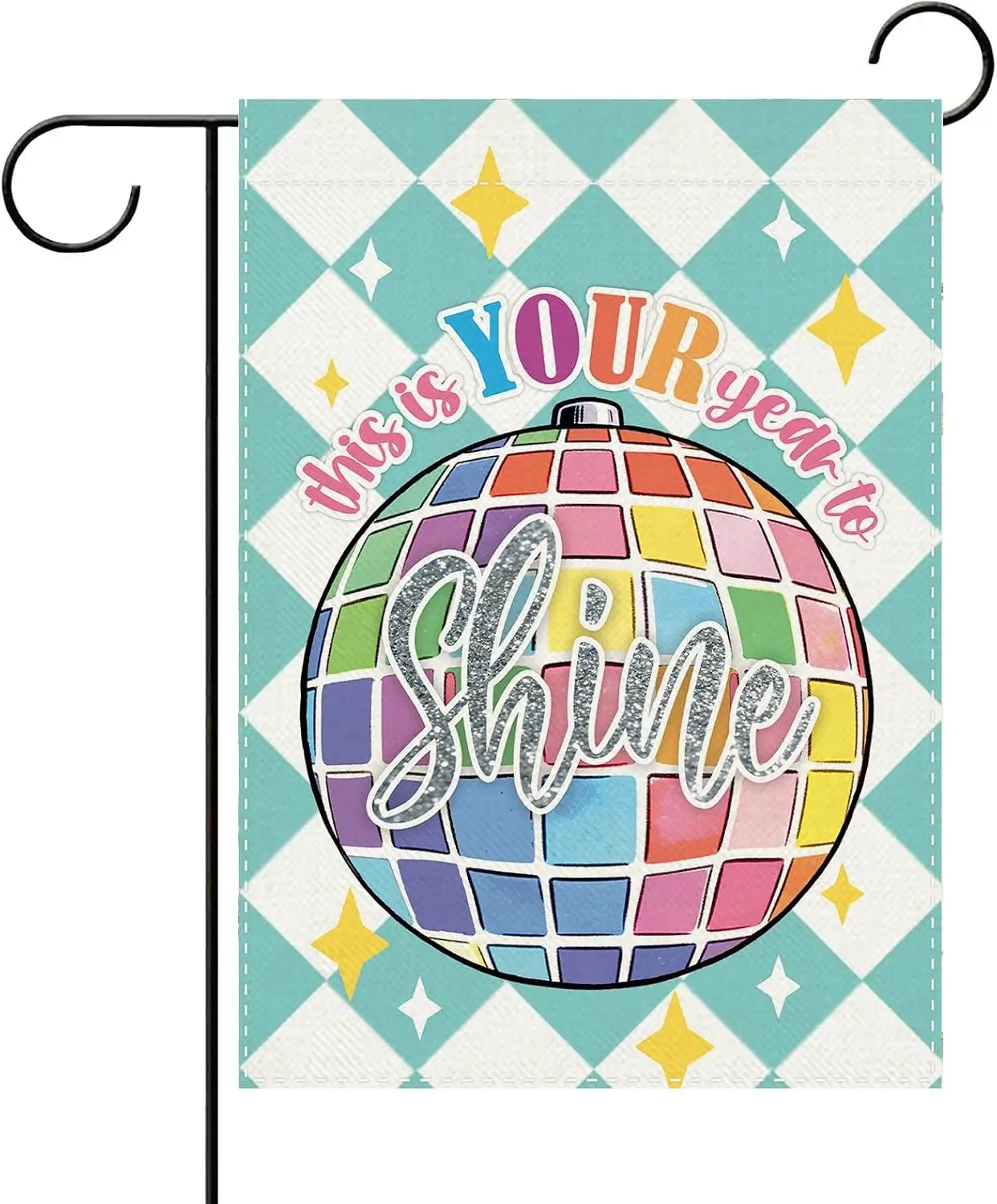 Inspirational Disco Ball Decorative Garden Flag, Retro Groovy | Positive This is Your Year To Shine Small Yard Outdoor Decor uui