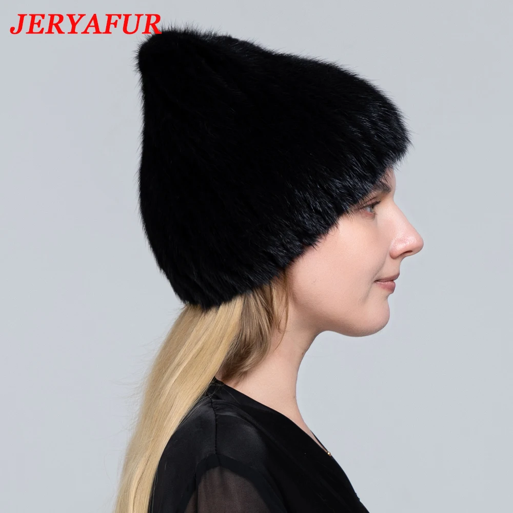 JERYAFUR Winter Women\'s Hat Real Natural Mink Fur Hats New Fashion Fur Caps Female Thick Warm Russian Beanies Caps