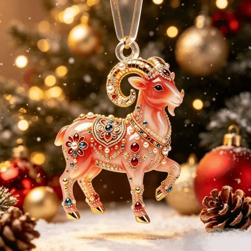 2D Flat Goat Hanging Ornament Shining Artificial Rhinestone Goat Pendant Simulation Acrylic Zodiac Goat Souvenir