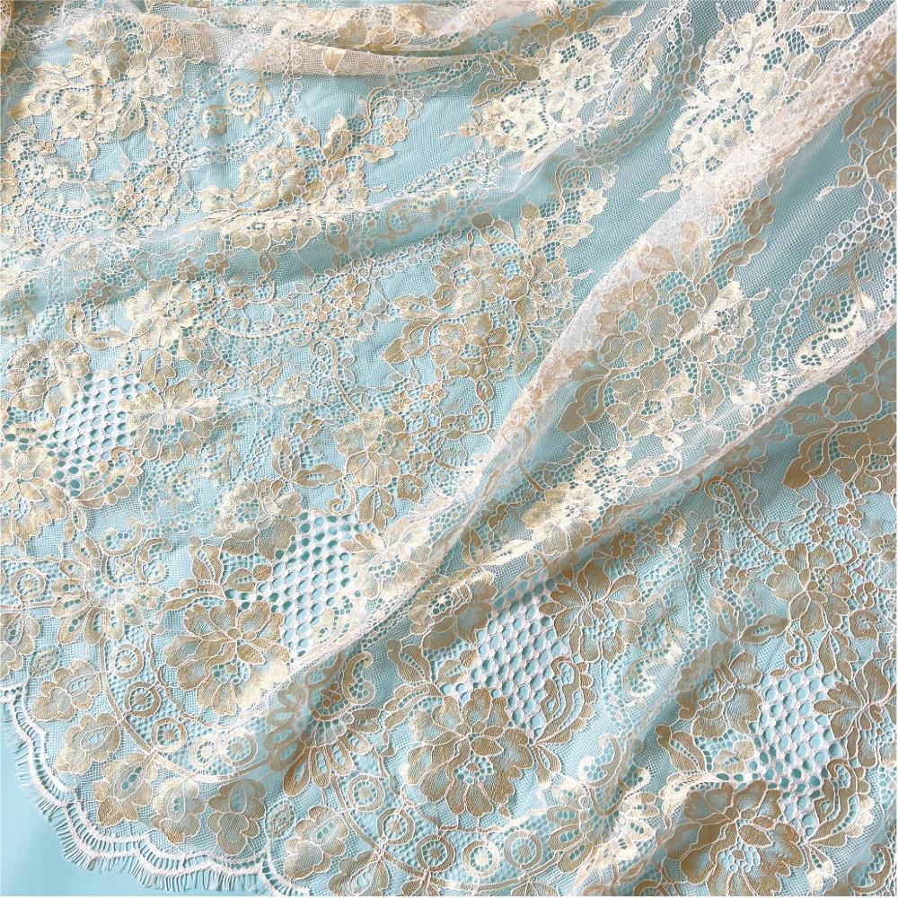 150CM Wide Gold Eyelash Chantilly Lace Fabric 3Meters Long New Design Birthday Party Decorations Kids Clothing Lace Sewing 2022