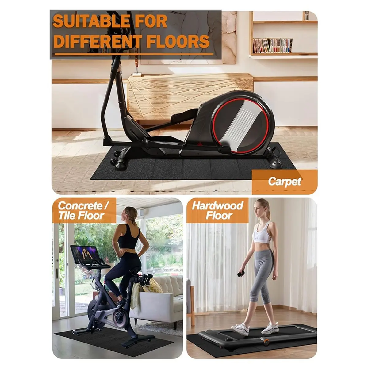 

Коврик для беговой дорожки A10R 68x24 дюйма, складной коврик для ходьбы на ковровых и деревянных полах, 6 мм, сверхпрочный коврик для тренажеров