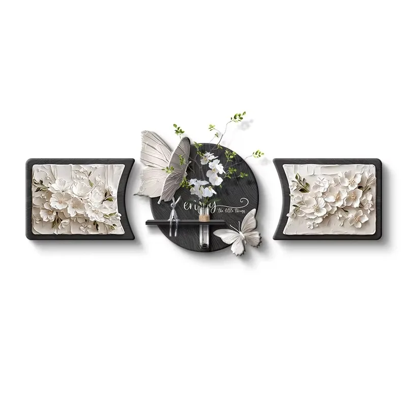 Light luxury 3D wall decoration with hydroponic greenery and large white sofa background