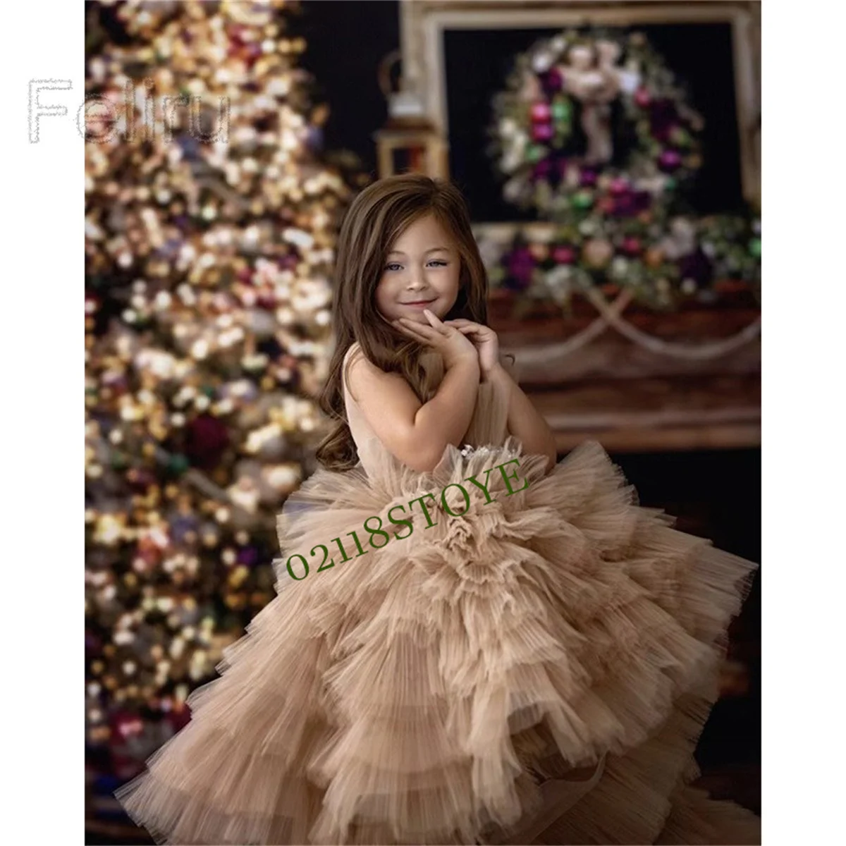 Stunning Tulle Flower Girl Dresses For Wedding Pearls Tiered A Line Illusion Sleeves Prom Gown First Communication Kids Dress