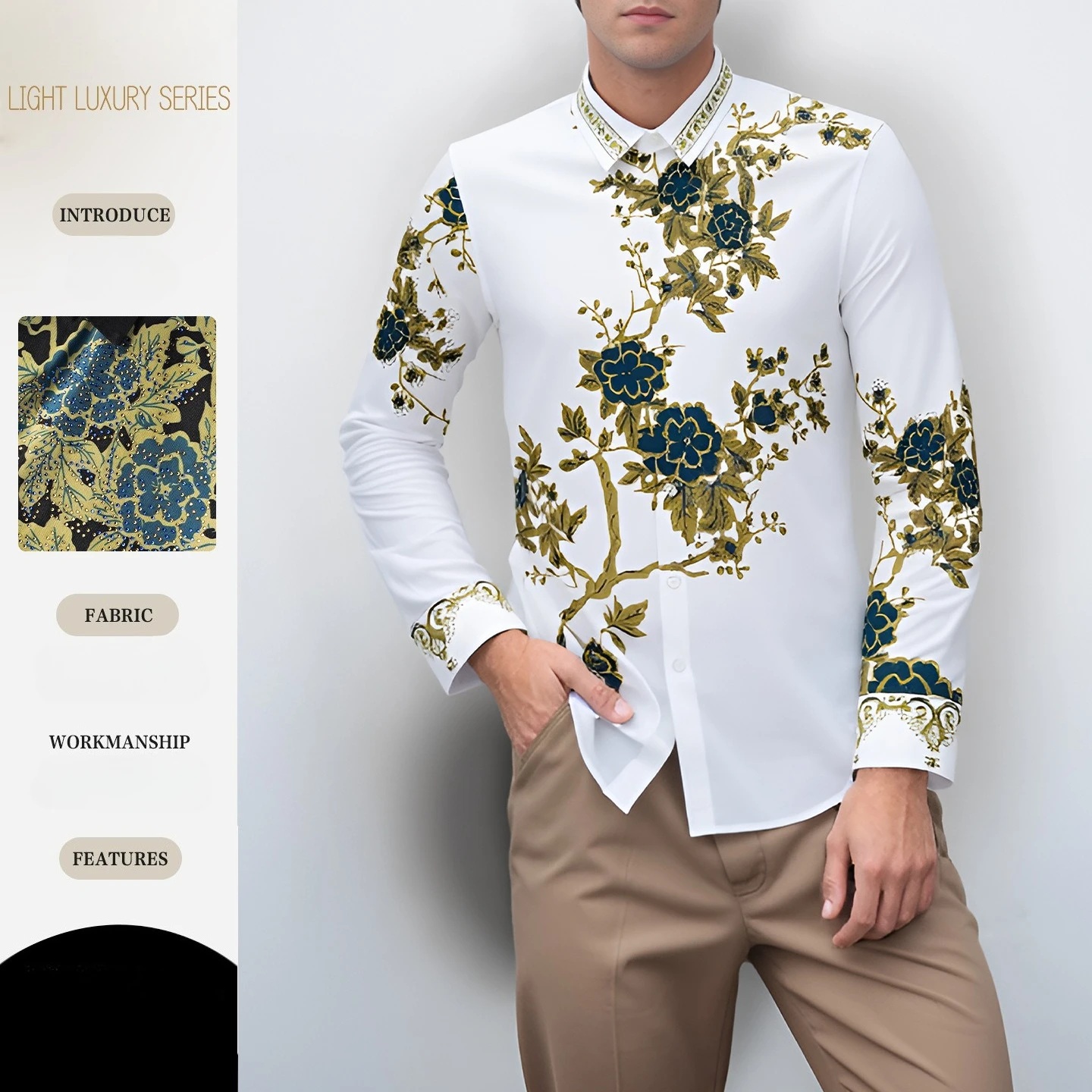 

Luxury Rhinestone Long Sleeved Shirt for Men Non Ironing Casual Business Dress Shirt High End Social Banquet Star Stage Shirts