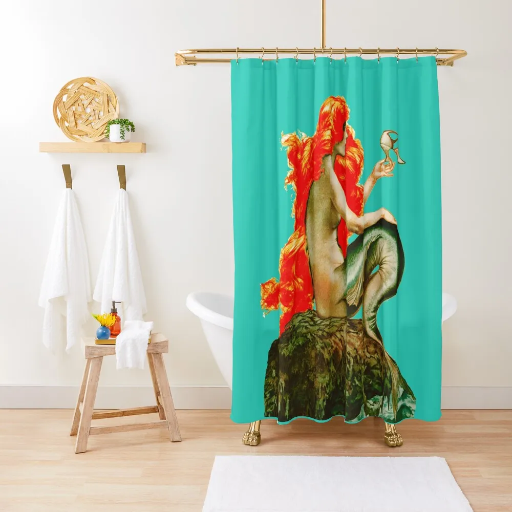 

RED HAIRED MERMAID AND SHOE Shower Curtain Bathroom Accessory Shower Waterproof Curtain