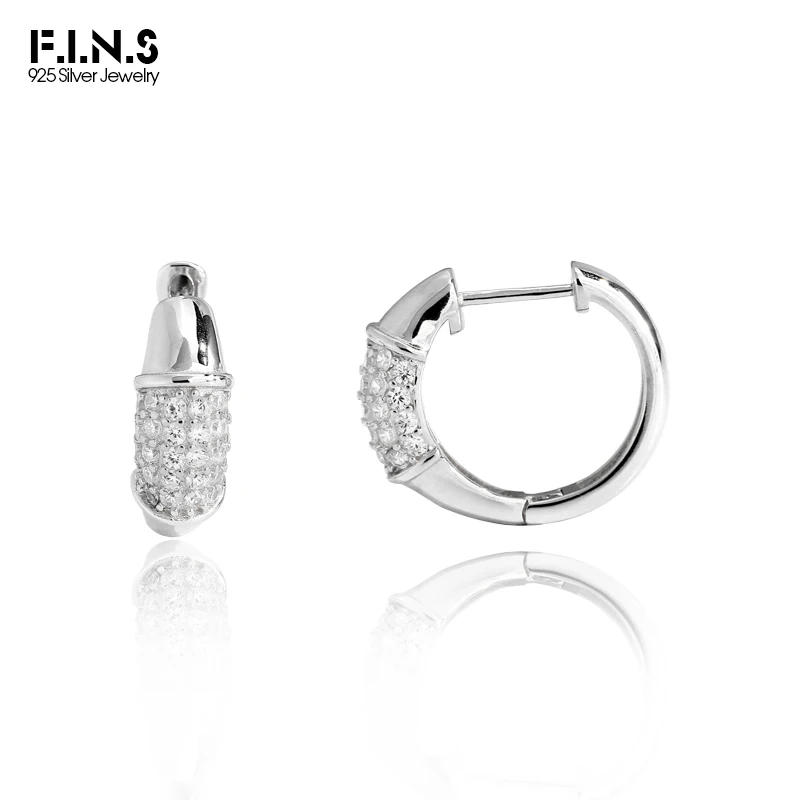 F.I.N.S Simple S925 Sterling Silver Zirconia Geometric Ear Buckle Fashion Round Piercing Hoop Earrings Fine Jewelry Accessories