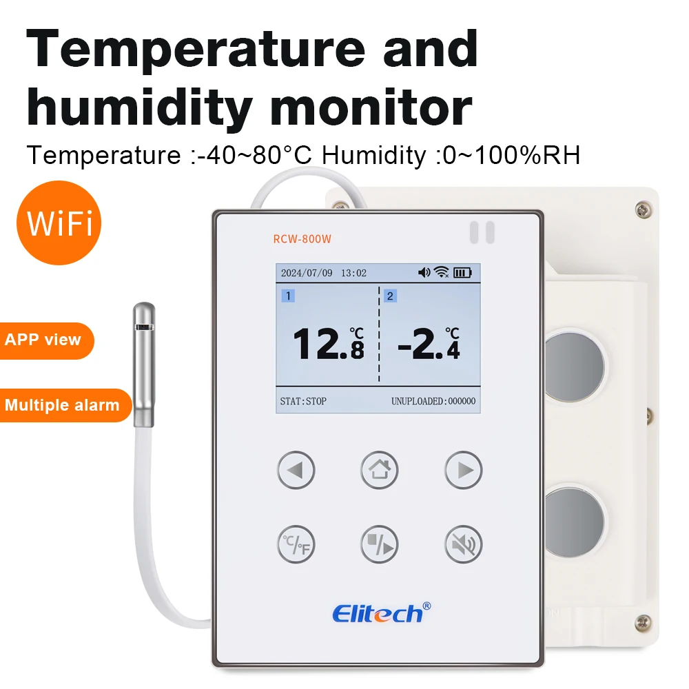 RCW-800W LCD Display WiFi Temperature&Humidity Data Logger Temp Hygrometer APP Control Smart Thermometer with External Sensor