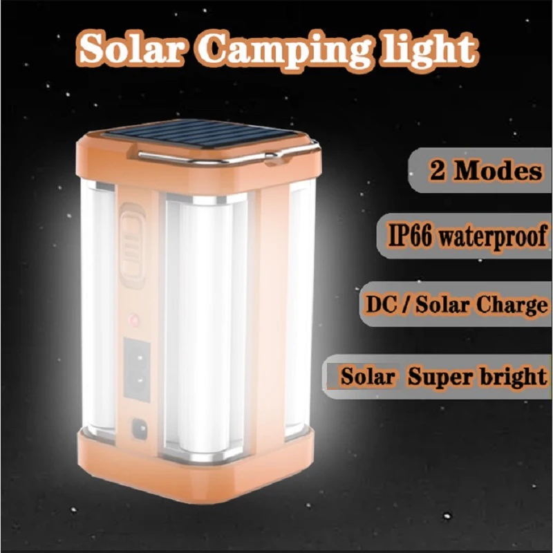 Portable Solar LED Camping Lantern USB Rechargeable Work Light Waterproof Night Lamp Hook Tent Repair Flood Light 2 Lighing Mode