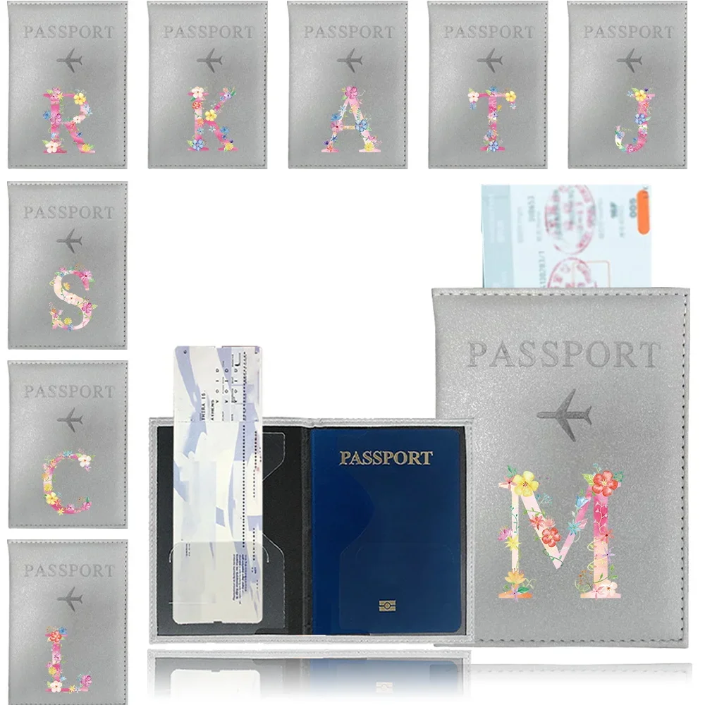 Ticket Passport Holder Silver Color Passport Covers Passport Protective Cover Printing Pink Letter Series ID Credit Card Holder